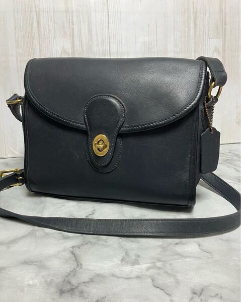 COACH オールドコーチ ターンロック ネイビー レザー ショルダーバッグ
