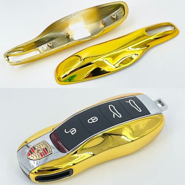 ゴールドメッキ☆ポルシェ スマートキーカバー☆ キーケース キーホルダー マカン カイエン カレラ 911 ボクスター パナメーラ ykshopk