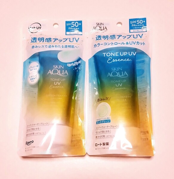 ロート スキンアクア トーンアップ UVエッセンス 日焼け止め ミントグリーン 80g 2本セット 未開封 送料込み