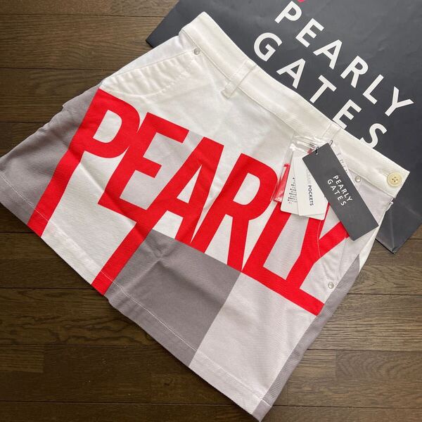 送料無料PEARLY GATESパーリーゲイツBIGパネルロゴスカート速乾鹿の子肌サラ軽量弾力性STRETCH抗菌袋布Pocket White(大特価半額以下0)新品