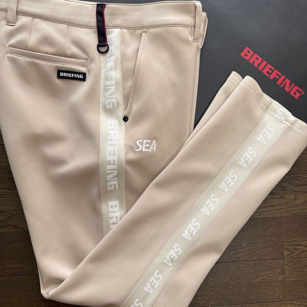 送料無料BRIEFING×WIND AND SEA入手困難ブリーフィングコラボMENSサイドロゴパンツ速乾DRY弾力性STRETCH Beige(大特価希少L)2try中古品