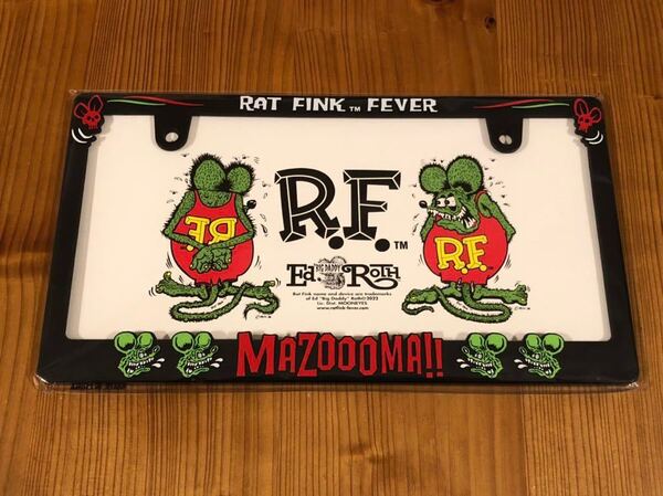 1枚 送料込み ブラック 車検適合 MOONEYES Rat Fink FACE フェイス ロゴ ライセンスフレーム ムーンアイズ 車用 ナンバーフレーム 立体