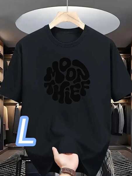 【速乾ドライT】新品★ネイビー・Lサイズ《MoonThief=月泥棒》目立たない黒プリント●プラスサイズ■スポーツ&タウン