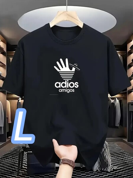 【速乾ドライT】新品★黒・Lサイズ《adios》通気性ドライ●プラスサイズ■スパイシーなパロディT