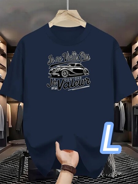【速乾ドライT】ネイビー・Lサイズ《Classic car》通気性ドライ●プラスサイズ■メッセージTシャツ