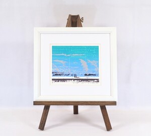 真作 森岡完介 1993年シルクスクリーン「Beethoven at the beach-Message 春」画寸 17.5×13.5cm 愛知県出身 ベートーヴェンとビーチ 11014