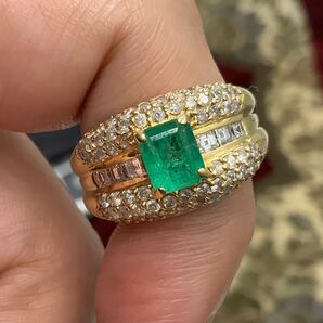 K18 エメラルド ダイヤモンドリング 9g 約15.5号 1.34ct 1.15ct