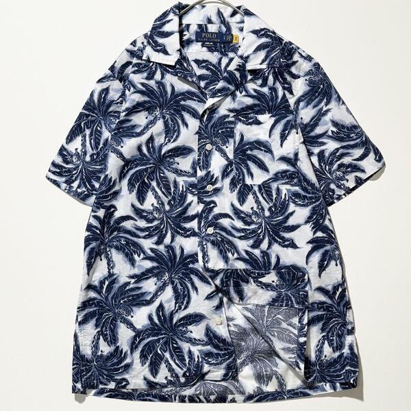 POLO RALPH LAUREN アロハシャツ 現行タグ QR 総柄 開襟 半袖 花柄 L リゾート 夏 旅行 海 メンズ 人気 希少 オープンカラーシャツ