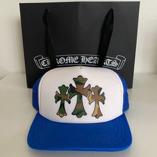 新品 Chrome Hearts 3 Cemetery Cross King Taco Trucker Cap Blue Camo CH クロムハーツ トリプル セメタリー クロス メッシュ キャップ