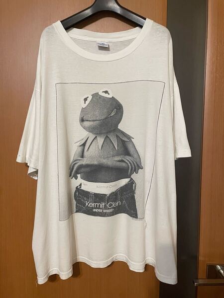 希少『Kermit』90s「TURTLE BAY」社製「Calvin Klein」VINTAGEパロディT-SH カーミット カルバンクライン ヴィンテージ アメカジ 古着 XL