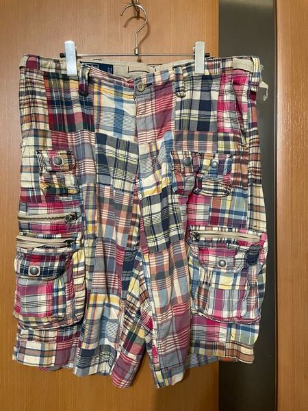 希少 90s『POLO Ralph Lauren』マドラスチェック多重ポケットカーゴハーフパンツ ポロラルフローレン ショーツ トラッドテック系 90年代