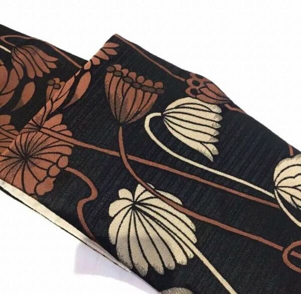 【新品未使用】大好評! おりびと 半幅帯 オシャレ帯 日本製 個性派 蓮の花 黒