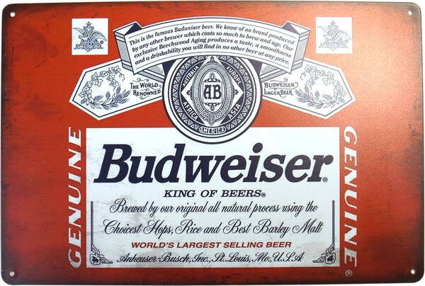 バドワイザー Budweiser ブリキ看板 20cm×30cm ビール 店舗用品