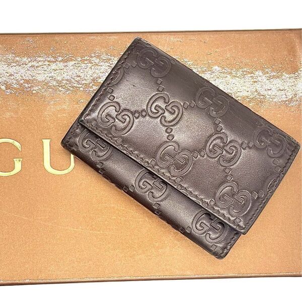 GUCCI グッチ 6連キーケース グッチシマ 型押し レザー GG柄 エンボス加工 キーリング メンズ レディース ブラウン 138093/0416
