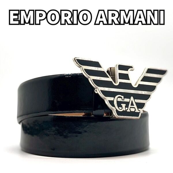 EMPORIO ARMANI エンポリオアルマーニ GAロゴ イーグルバックル 本革 レザー ベルト メンズ サイズ40 ブラック