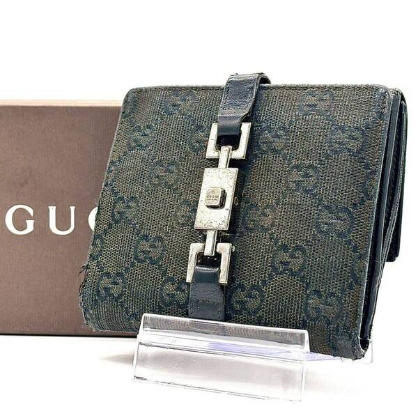 GUCCI グッチ 二つ折り財布 GGキャンバス ジャッキー ロゴ型押し レザー モードヴィンテージ メンズ レディース 黒 05474/1323