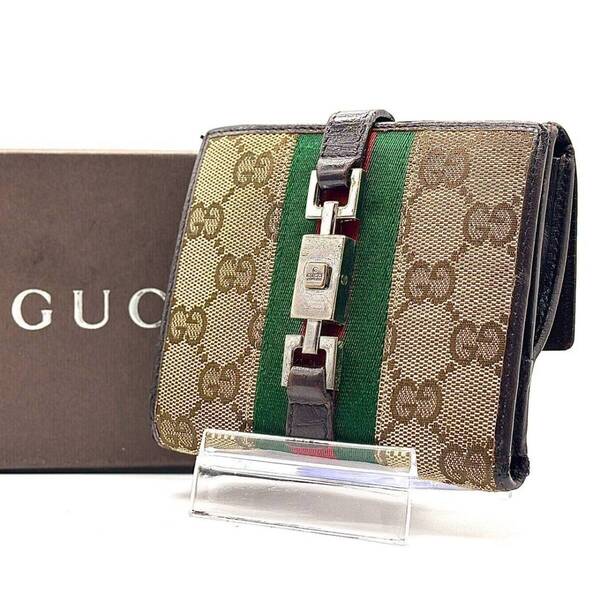 GUCCI グッチ 二つ折り財布 ジャッキー シェリーライン GGキャンバス レザー コインケース カードケース レディース ブラウン 05474/1147