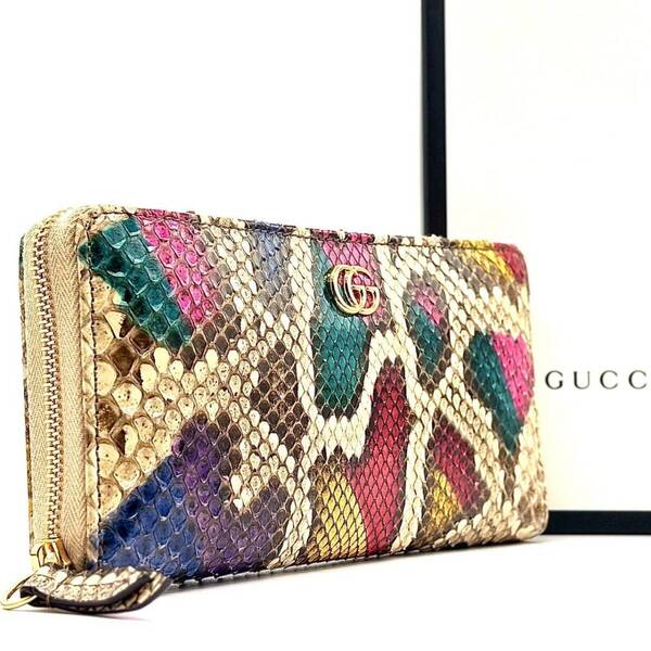 GUCCI グッチ 長財布 ラウンドファスナー GGマーモント パイソンレザー ロングウォレット 456117 0959 レディース 箱袋付き マルチカラー