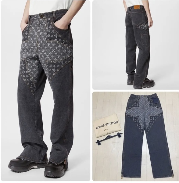 【新品タグ付き】LOUIS VUITTON 定価34万 ルイヴィトン モノグラム フラワーデニム ロゴ LV パンツ ジーンズ 29 ハンガー ガーメント付き