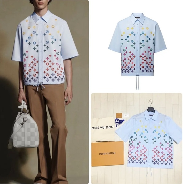 現行 定価38万 LouisVuitton ルイヴィトン モノグラム フラワー エンブロイダリー ショートスリーブ 半袖シャツ L 箱 ハンガー ガーメント