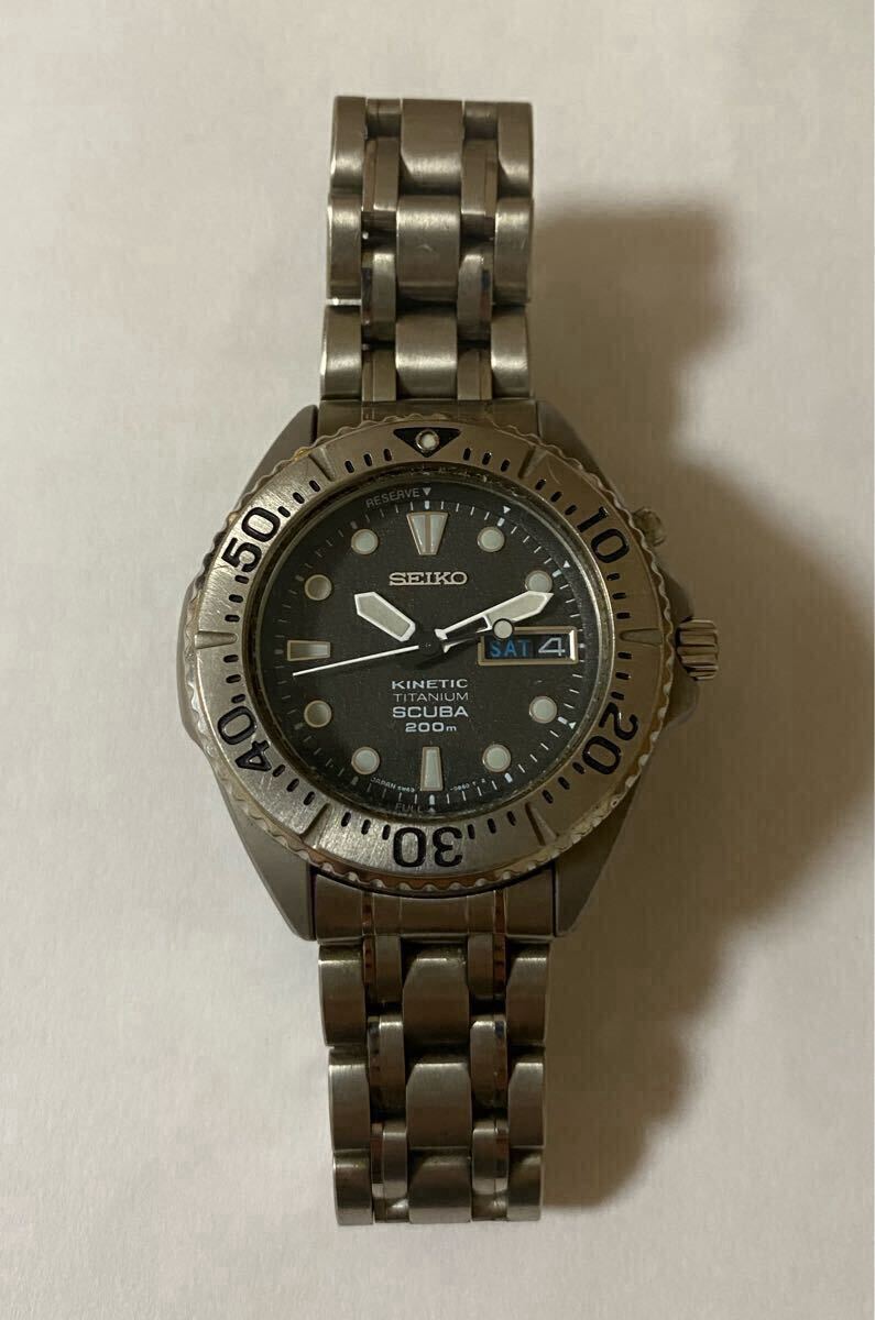 完動 【二次電池新品】セイコー チタンSCUBA 200m 5M63-0B40 セイコー ダイバー KINETIC TITANIUM SCUBA・200M ダブル