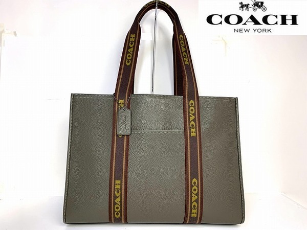 新品同様★送料無料★ コーチ メンズ COACH スミス リファインド ペブルド レザー ウェビング トートバッグ 肩掛け可能 CU996