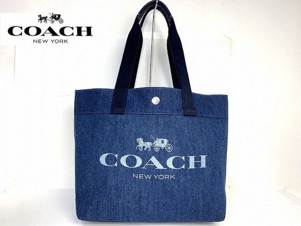 新品同様★送料無料★ コーチ COACH ホース アンド キャリッジ デニム トートバッグ 肩掛け可能