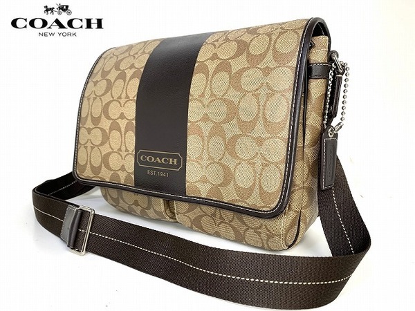 新品同様★送料無料 コーチ メンズ COACH シグネチャー ショルダー バッグ メッセンジャーバッグ 斜め掛け