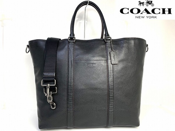 極美品★送料無料★ コーチ メンズ COACH ペブルド レザー トレッカー 2Way ショルダーバッグ トートバッグ ビジネス ブラック