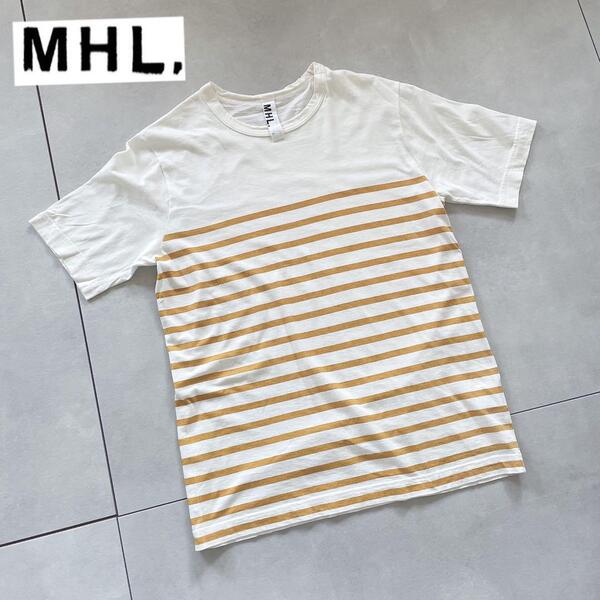 MHL. メンズ Lサイズ ストライプ ボーダー Tシャツ イエロー ホワイト