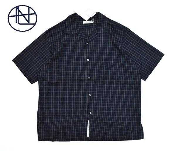 【送料無料】新品 nanamica Open Collar Panama Plaid S/S Shirt XL SUGS411 ネイビー ナナミカ オープンカラー パナマ 半袖 シャツ