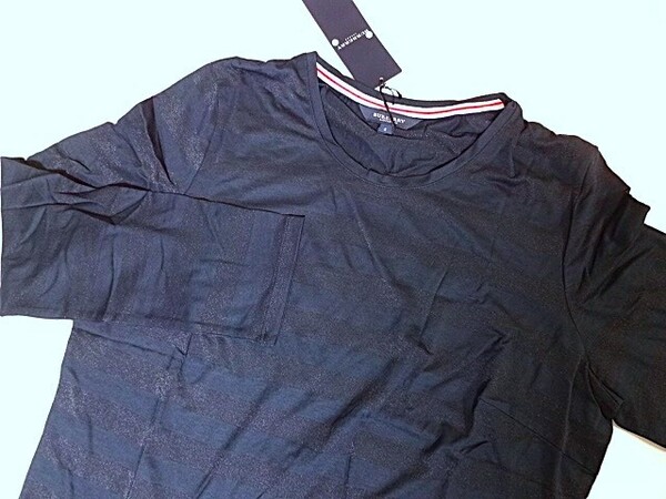 新品未使用 BURBERRY LONDON 裾ホースマーク刺繍 シャドーボーダー 長袖Tシャツ 5 ネイビー バーバリー ロンドン 15号 大きいサイズ