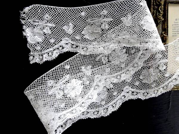 フランス 花レース 刺繍 トリム 綿レース クロッシェ リバー スカラップ 装身具 アンティーク