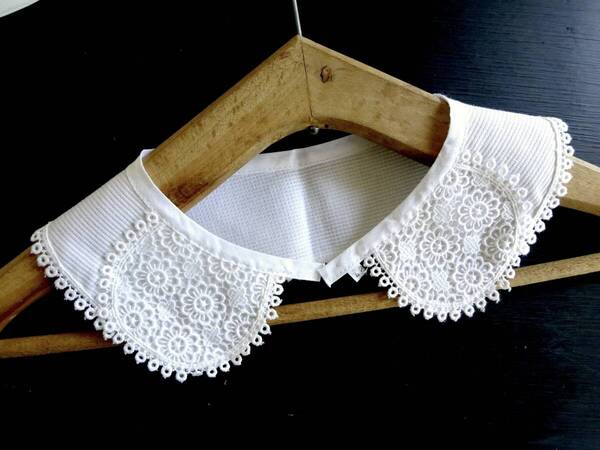 フランス レース つけ襟 刺繍 トリム 綿レース クロッシェ ニードル バテン タティング リバー スカラップ 装身具 アンティーク