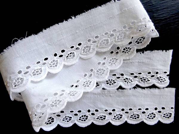 フランス レース 刺繍 トリム 綿レース クロッシェ リバー スカラップ 装身具 アンティーク