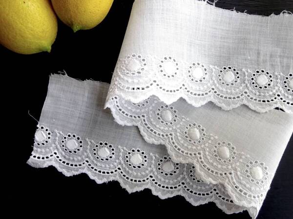 フランス レース 刺繍 トリム 綿レース ニードル バテン タティング リバー スカラップ アンティーク