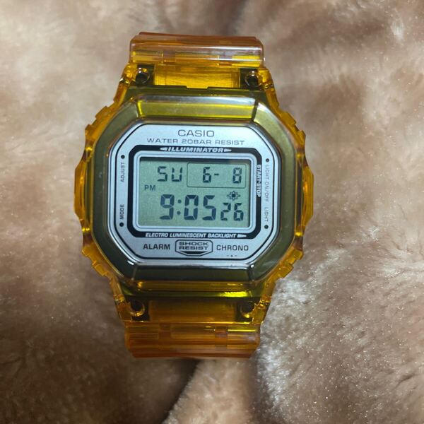 送料無料 DW-5600E ベルベゼ交換品 G-SHOCK CASIO オレンジ スケルトン 透明 スピード クリア カスタム パーツ 橙