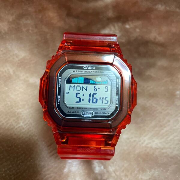 送料無料 GLX-5600 ベルベゼ交換品 G-SHOCK タイドグラフ ムーンデータ CASIO レッド スケルトン スピード カスタム パーツ 赤 サーフィン