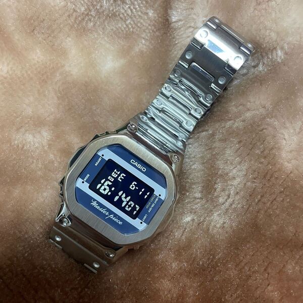 送料無料 フルメタル カスタム master piece × Gショック コラボ シルバー DW-5600VT ベルベゼ交換品 G-SHOCK CASIO スピード