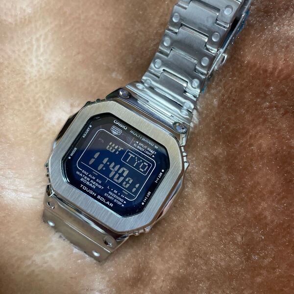 送料無料 フルメタル カスタム 電波タフソーラー Gショック シルバー GW-M5610MD ベルベゼ交換品 G-SHOCK CASIO スピード マルチバンド6