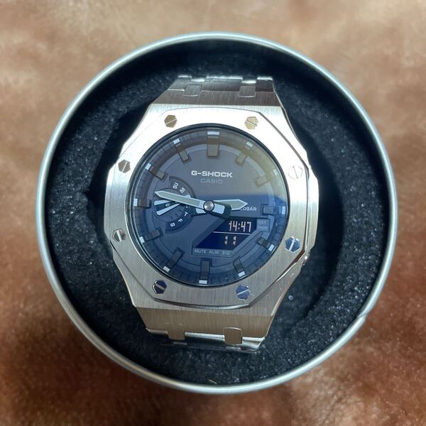 送料無料 GA-2110ET-2AJF フルメタル カスタム シルバー G-SHOCK CASIO カシオーク オクタゴンケース 反転液晶 (GA-2100 シリーズ)