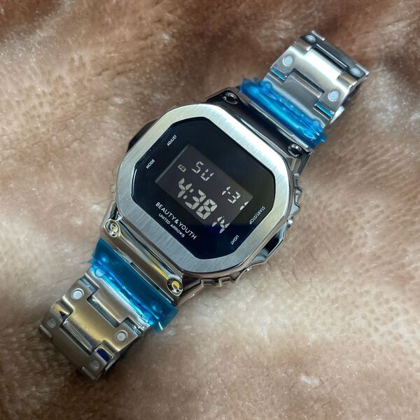 送料無料 フルメタル カスタム Gショック シルバー DW-5600VT ベルベゼ交換品 BEAUTY & YOUTH UNITED ARROWS コラボ G-SHOCK CASIO