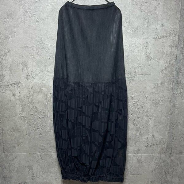 【美品/希少デザイン】プリーツプリーズ PLEATS PLEASE イッセイミヤケ フルーツ柄 メッシュ切替 ブラック 黒 ベアトップワンピース