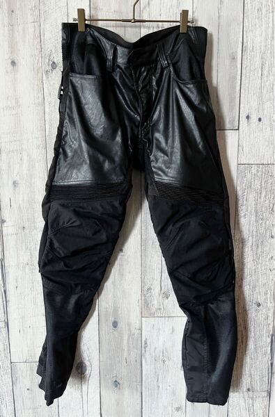 CORDURA FIELDCORE バイカーズパンツ レザー調切り替えデザイン ライディングパンツ フィールドコア メッシュ ナイロン ライダース