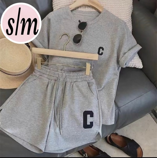 【即日発送】レディース 部屋着 半袖 s m ルームウェア Tシャツ 短パン 韓国 グレー フリーサイズ パジャマ