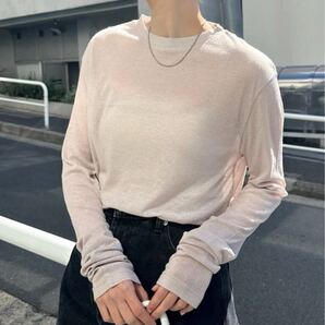 アンドミー andme tシャツ テレコシアークルーネック長袖トップス レディース グレイッシュベージュ ベージュ クルーネック F L シアー