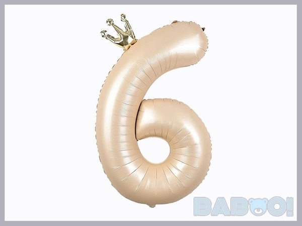 新品 バースデー 王冠 バルーン 風船 数字「6」 誕生日 ベージュ 記念日 100cm 40インチ お子様や友人や家族の誕生日 大切な方への記念日等