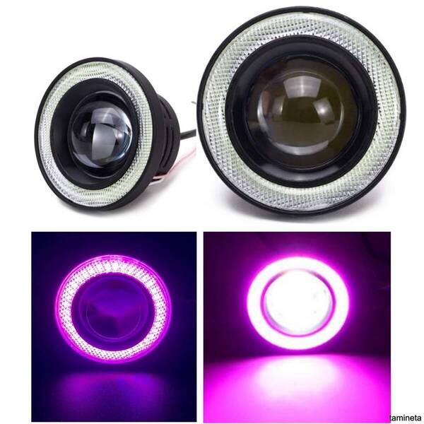 LED フォグランプ ピンク 2.5インチ-64mm 左右2個セット 汎用 イカリング 付き 30w 高性能 COB 防水 視界を確保するための補助灯で安全運転