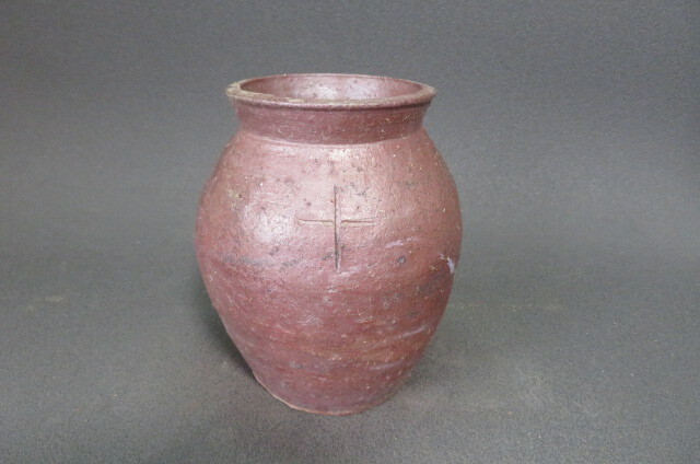 江戸時代 古越前 三筋 自然釉 蹲壺 花入れ 茶道具 六古窯 越前蹲