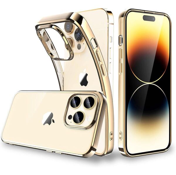 iPhone14 Pro用ケース BB1862 クリア 透明 超耐衝撃 薄型 ドイツバイエル製TPU素材 黄変防止 メッキ加工 ソフト ワイヤレス充電 レンズ保護